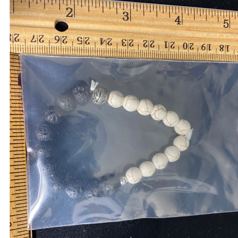 Lava Rock & White Marble Style Beaded Bracelet Women's Jewelry
